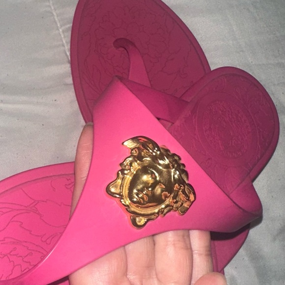 Versace Fuchsia Sandals with Gold Emblem - Picture 3 of 4